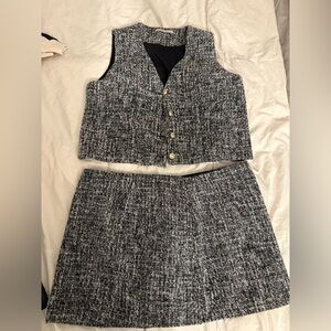 Chic Black and White Tweed Vest and Skirt Set